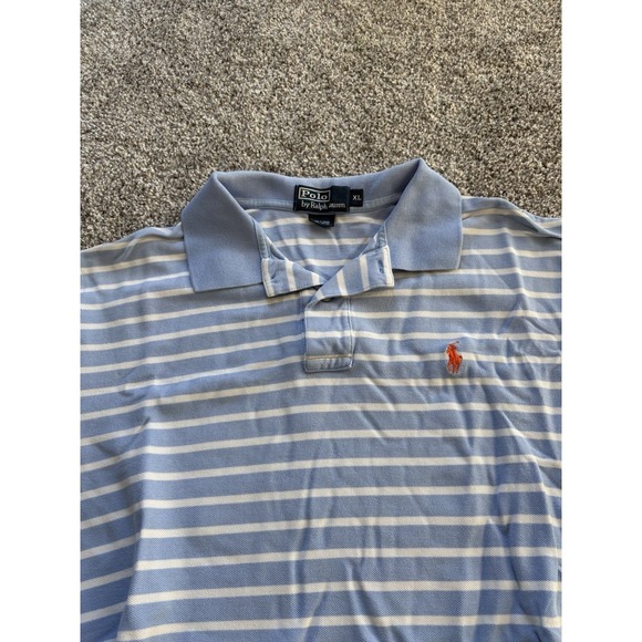 Polo Ralph Lauren Shirt Men's Size XL Blue Striped Short Sleeve Polo Shirt - Picture 2 of 6